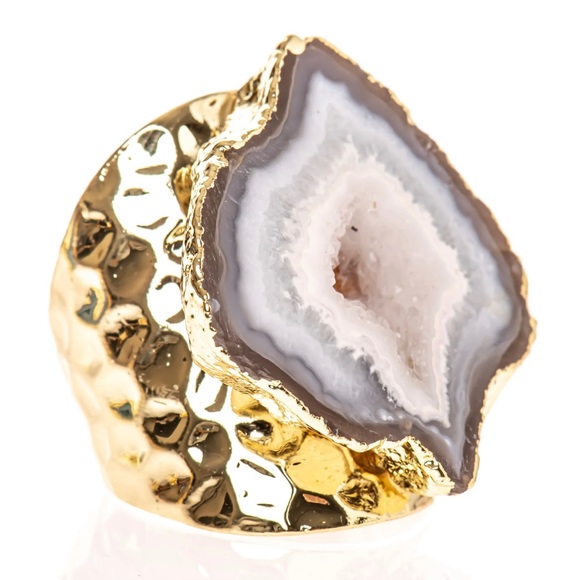 NWT Aria Lattner Raw Geode Cigar Ring - Picture 3 of 5